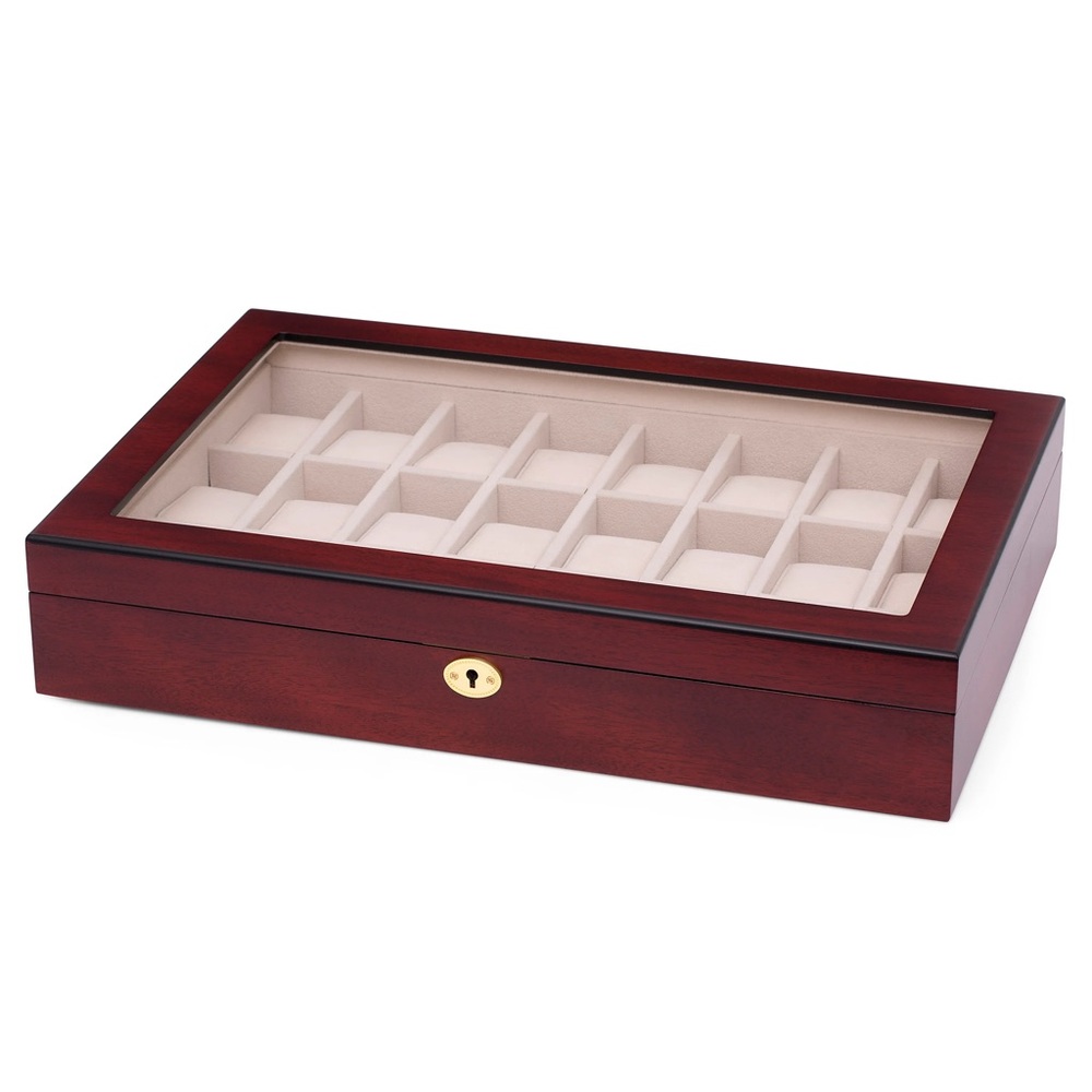 CHERRY WOOD DISPLAY WATCH BOX Jewelry Case WATCHES ⌚️⏱️ with key lock - Picture 2 of 10